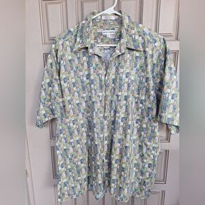 VTG Pierre Cardin Mens Shirt SzXL Multicolor Collar Short Sleeves 100% Cotton